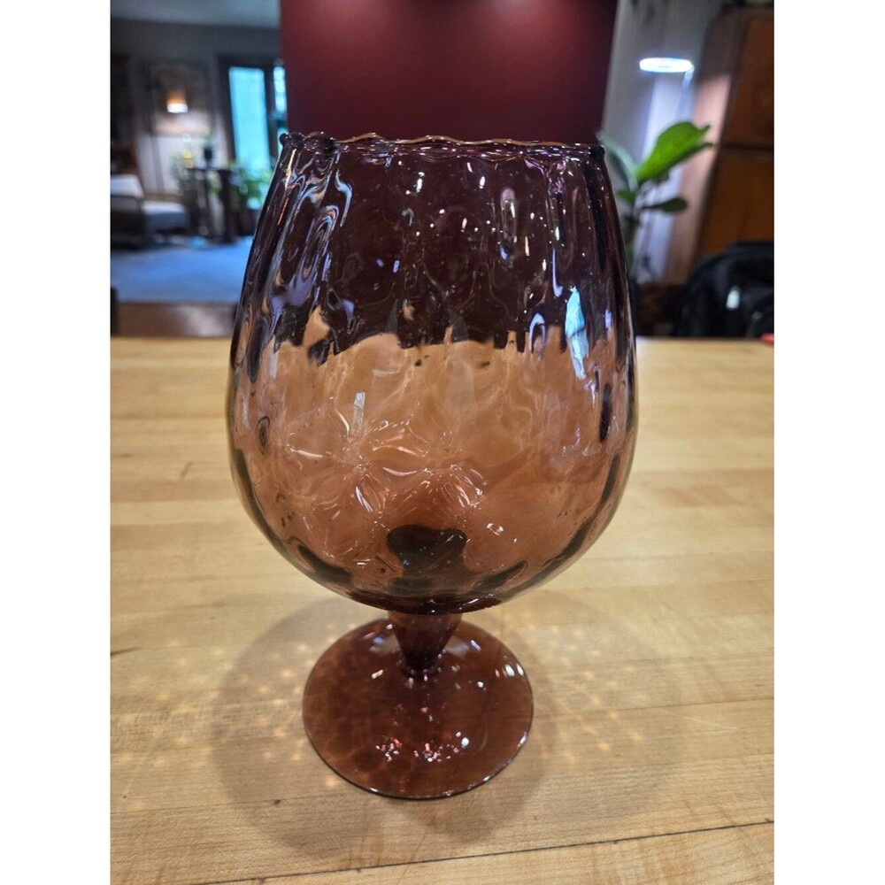 Vintage MCM Empoli Italian Amethyst Optic Glass Brandy Snifter Vase